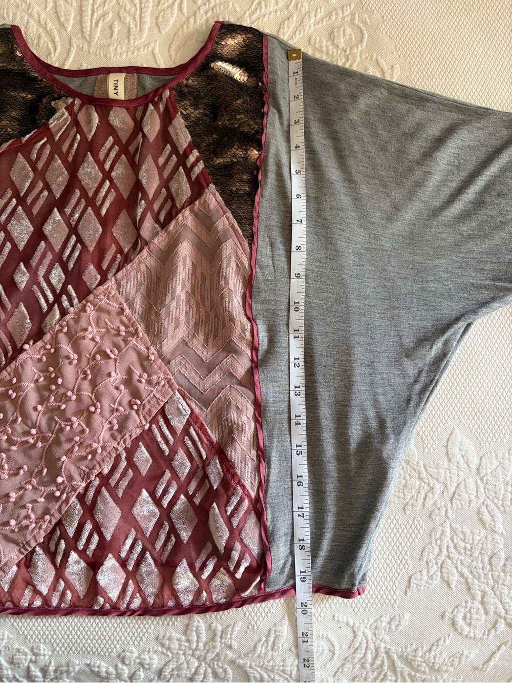 Anthropologie Velvet Patchwork Tee by Tiny -size XS (oversized) -mixed media top - Picture 11 of 16